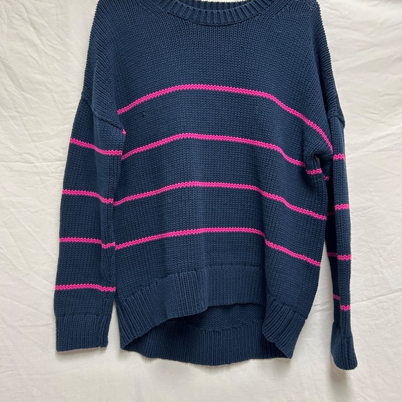 Navy Knit Banana Republic Sweater With Pink Stripes - Picture 1 of 5